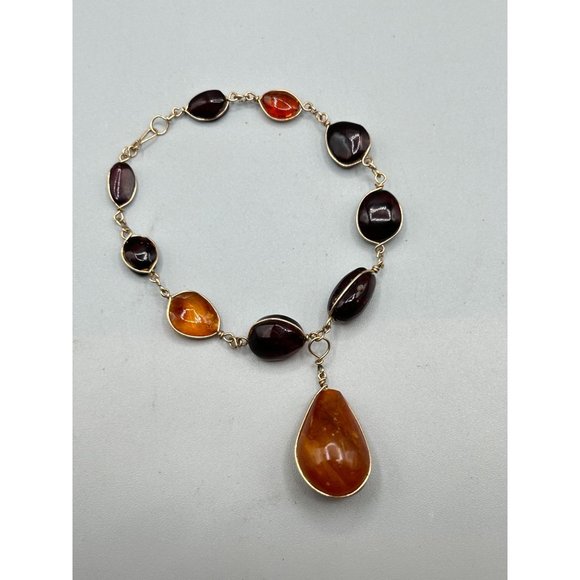Genuine Amber Bracelet Wire Wrapped Bracelet with Drop Amber Nugget Charm - Picture 2 of 7